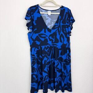 Abound Womens Midi Dress Size L Stretch Comfy Rose Floral Navy Blue